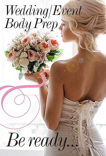 Bride preparing for wedding with bouquet.