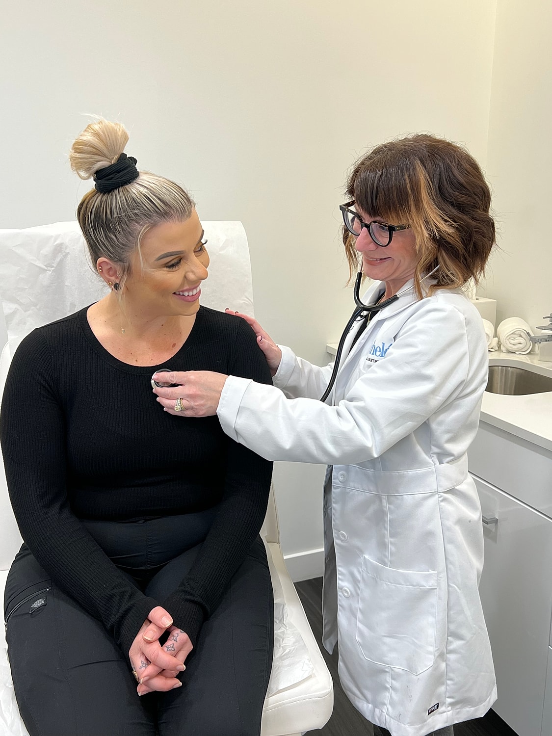 Before and after aesthetic treatment results.