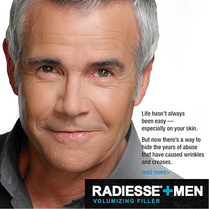 Man promoting skin filler for reducing wrinkles