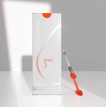 Teoxane RHA 3 syringe and packaging on table