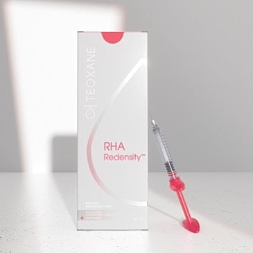 Teoxane RHA Redensity product packaging and syringe.