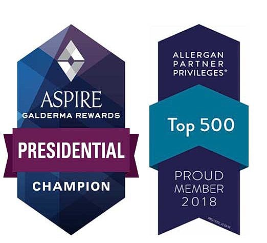 Galderma rewards and partnership achievement badges.