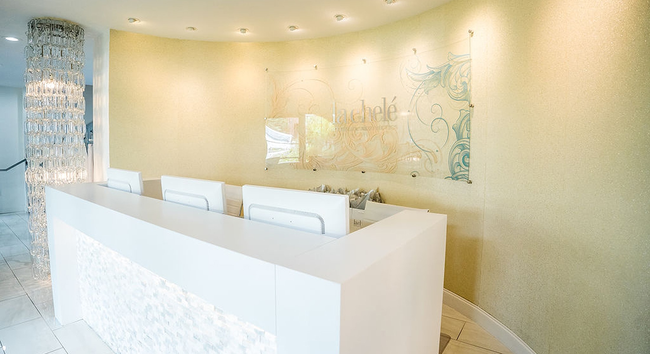 Elegant reception area with decorative lighting.