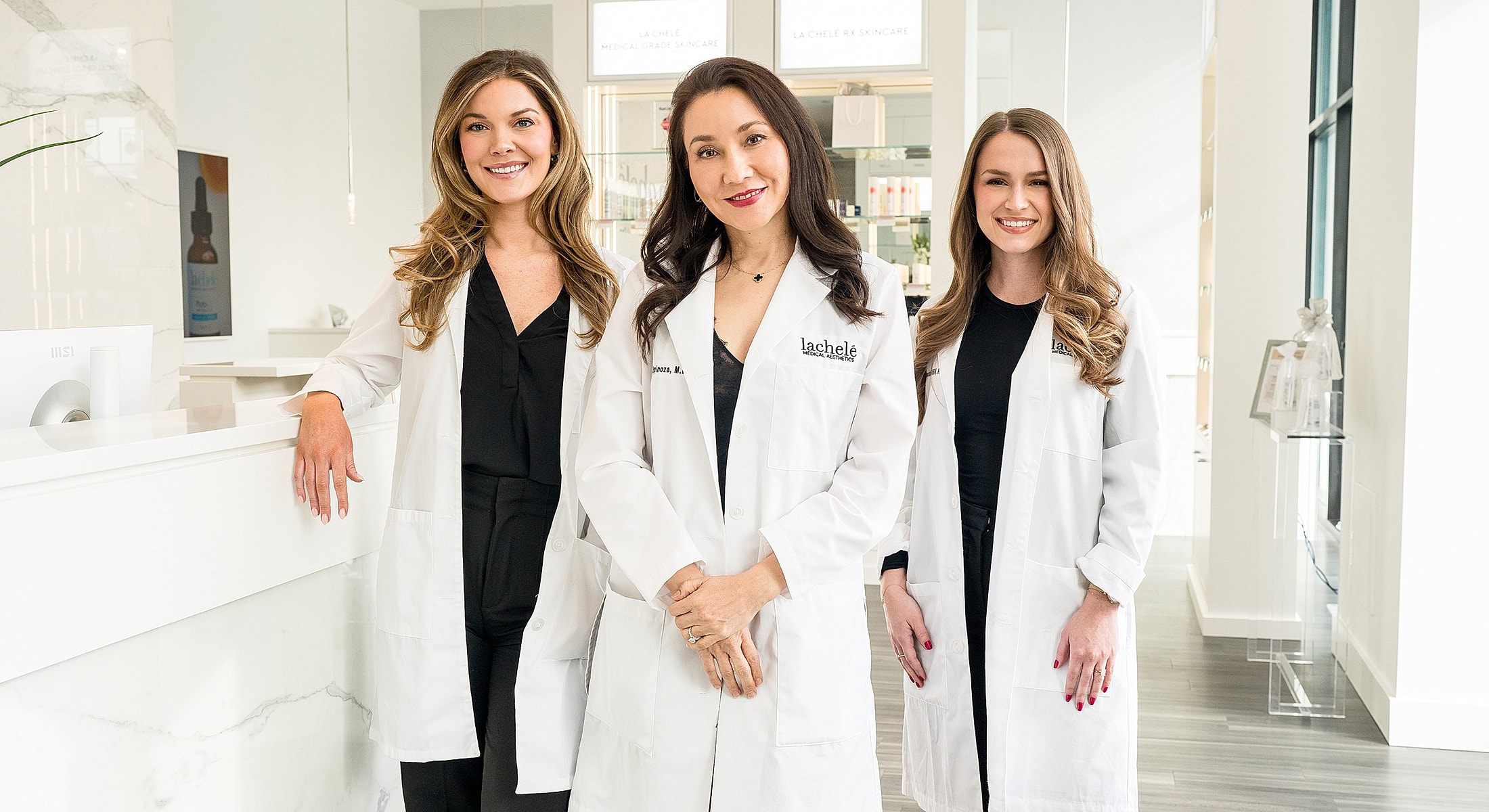 Customer receiving a purchase at a beauty clinic.