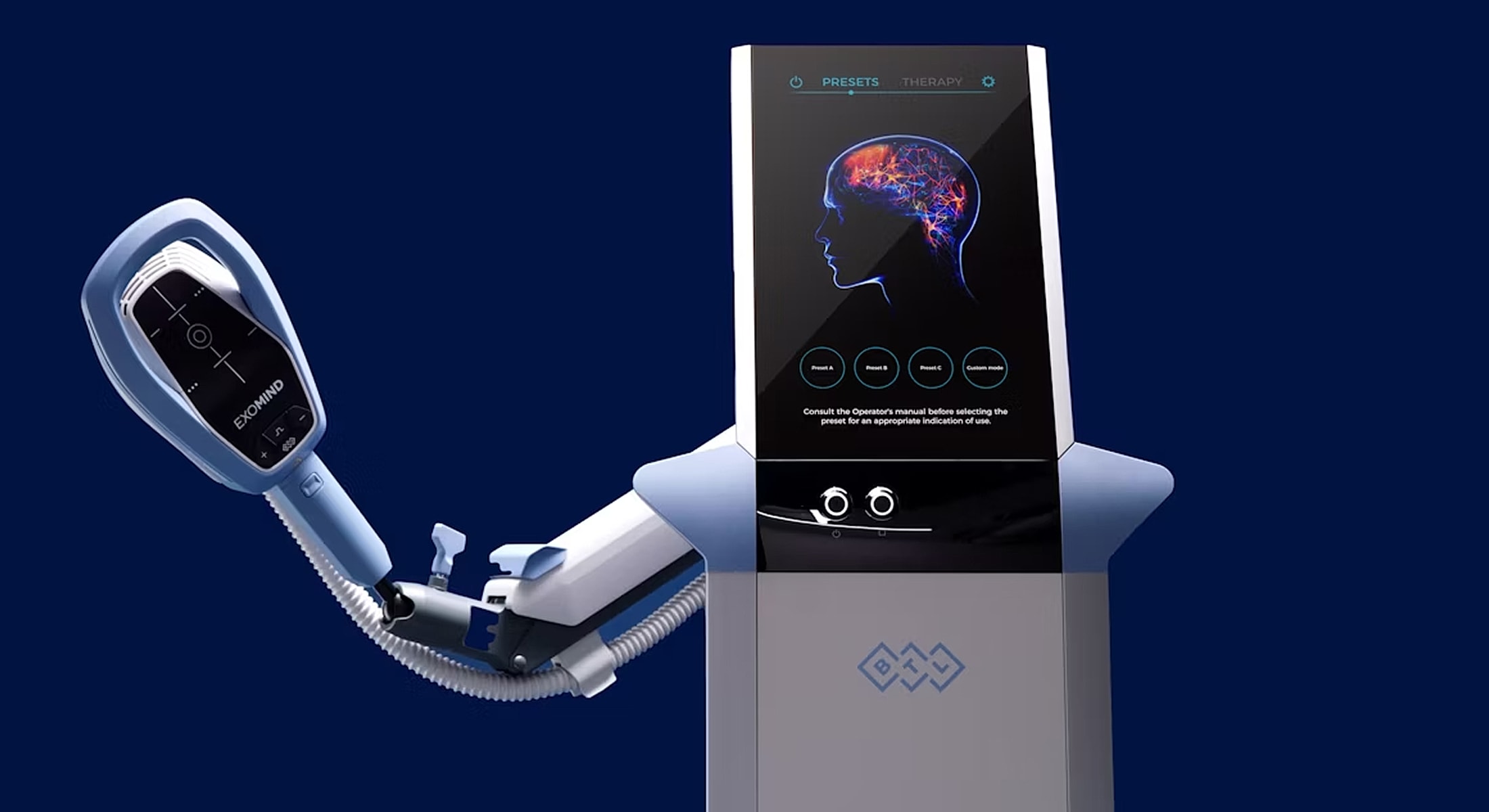 Neuroscience device with touchscreen interface and therapy options.