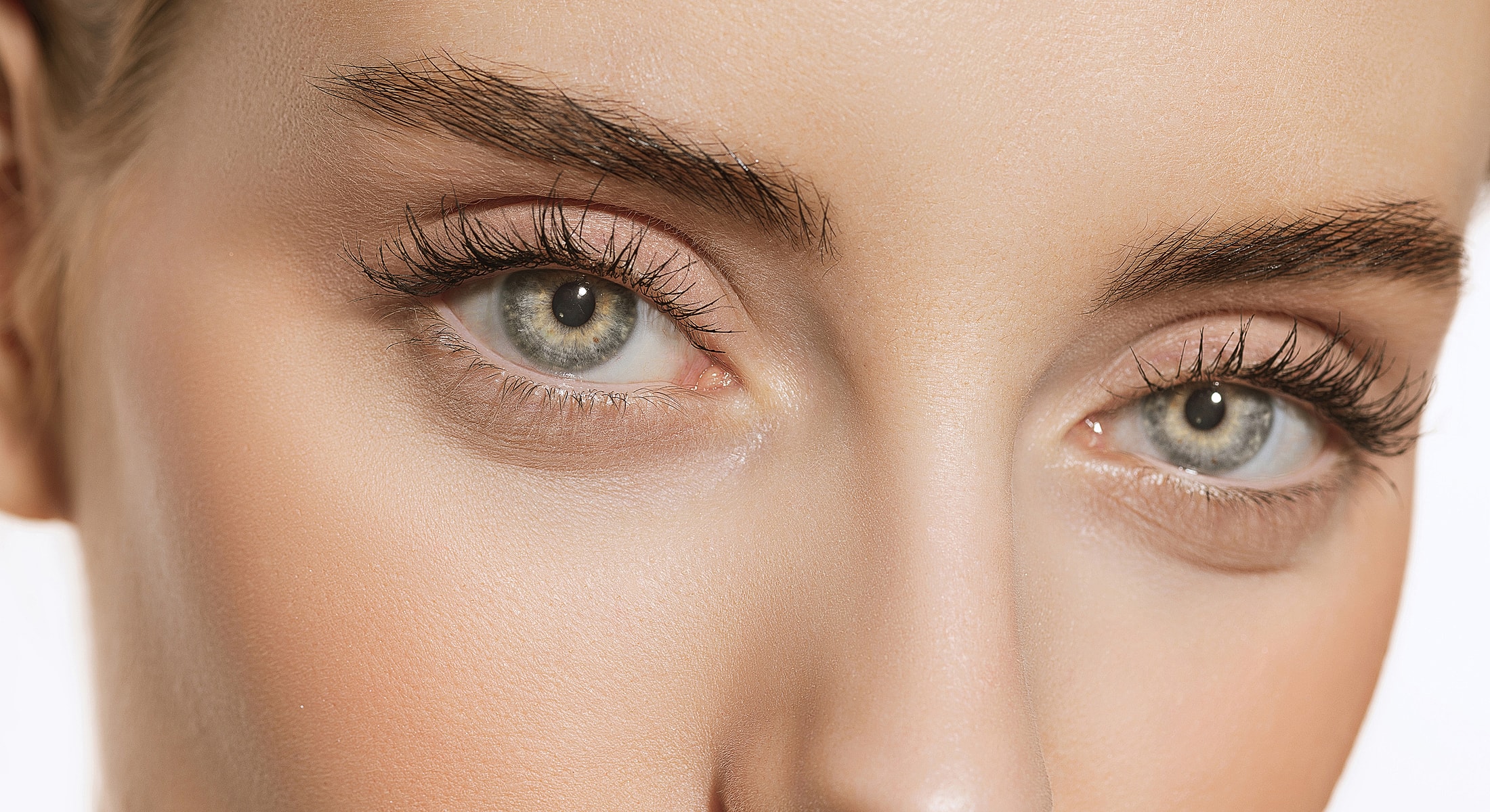 Close-up of bright, striking eyes with lashes.